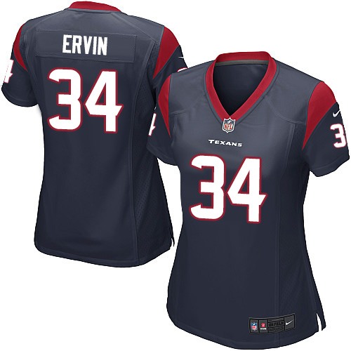 Women's Game Tyler Ervin Nike Jersey Navy Blue Home - #34 NFL Houston Texans